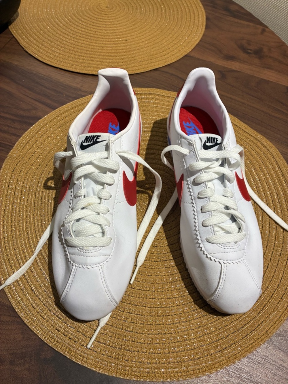Nike White Sneakers with Red Swoosh — Women's Low-Profile Trainers